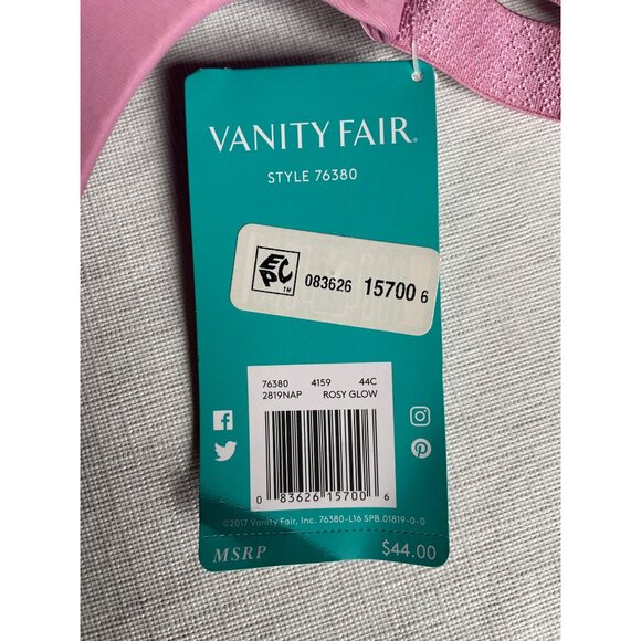 Vanity Fair Beauty Back Full Figure Bra 44C Rosy Glow Smooth Back Underwire - Picture 3 of 8